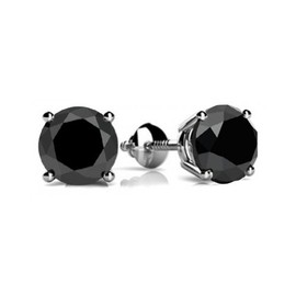 4.00 ct Size Black Round Cut Cubic Zirconia Stud Earrings in Screw Back
