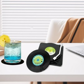 Shennvng Vinyl Record Coasters for Drinks with Record Player Holder, 6 Pcs Retro and Legendary Coasters Set, Funny Coasters for Music Lovers, Housewarming Hostess Gifts, Birthday (Nostalgia)