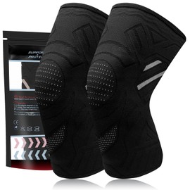 YOLONCE Pack of 2 Knee Support Set for Women/Men, Compression Knee Support for Meniscus Tear, Breathable Knee Support, Knee Support Set for Sports, Arthritis and Injuries, Black, M