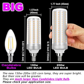 Big 1.57x 5.03inch,E12 150 Watt Replacement LED Candelabra Bulbs C7,4000K Natural White,2000 Lumen T6 E12 15W LED Chandelier Light Bulbs for Ceiling Fan Pendant Lighting Floor Lamp,Non-dimmable,4 Pack