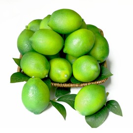 Fake Limes Artificial Lemons with Leaves Fake Fruit Lemon Decorations for Kitchen Fake Green Lemons Decorative Fruit Simulation Lifelike Faux Limes for Party Bowl Home Photography Props 20Pcs(Green)