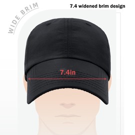 Eoslya Outdoor Sports Baseball Cap - Quick-Dry Waterproof Sun Hat, Breathable Lightweight Nylon Cap for Men, Adjustable Wide Brim UV Protection Hat for Hiking, Camping, Running Black