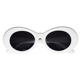 JUSLINK White Retro Oval Sunglasses for Women Mod Thick Frame Sunglasses Round Lens Clout Oval Goggles White