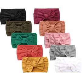 DRESHOW Pack of 10 Baby Hair Bands, Baby Girls' Nylon Headbands, Newborn Toddler Hair Bands and Bows Children's Hair Accessories