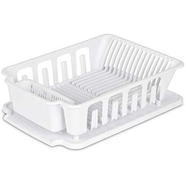 STERILITE 2-Piece Large Sink Set Dish Rack Drainer, White (18 L x 13 3/4" W x 5 1/2" H), 3/4" L x 3/4" W x