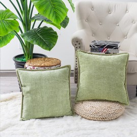 CaliTime Throw Pillow Covers Decorative 18 X 18 Inches Pack of 2 Cotton Thread Stitching Edges Solid Dyed Soft Chenille Cushion Cases for Couch Sofa Bed Living Room Farmhouse Sage Green