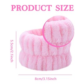 Pack of 4 Skin Cuffs with 2 Hair Bands, Face Wash Cuffs, Flannel Wrist Wraps Face Wash, Absorbent Wrist Wraps for Skincare, Yoga, Spa, Shower
