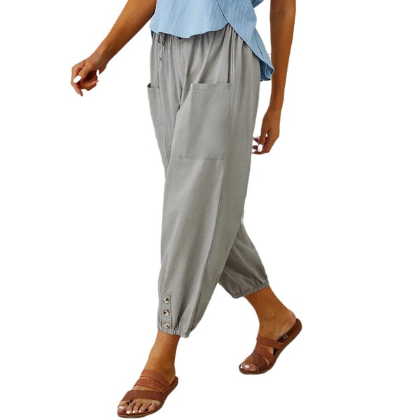 Womens Casual Capri Pants Elastic Waist Drawstring Summer Lounge Baggy