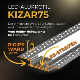 Alupona Kizar Corner Connector LED U-Drywall Profile Anodised Aluminium I 90° Corner Angle Profile Strip for LED Strips up to 20 mm Wide I 19 cm x 19 cm I Drywall Rail + Acrylic Cover Opal