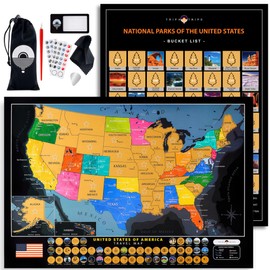 TRIPA TRIPS Scratch off Map of United States & All 63 US National Parks Scratch off Poster - 50 USA Landmarks & Flags Easy-to-Scratch - 24x17 Large Travel Map + Accessories - Deluxe Gift for Travelers