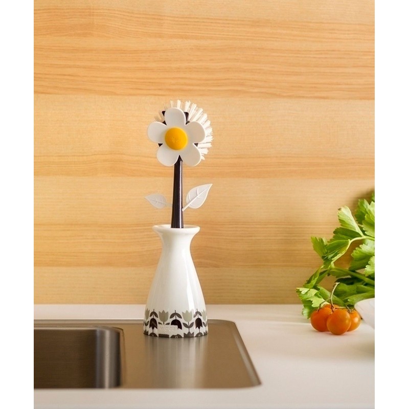 Vigar Flower Power Nylon Dish Brush with White Vase Holder,