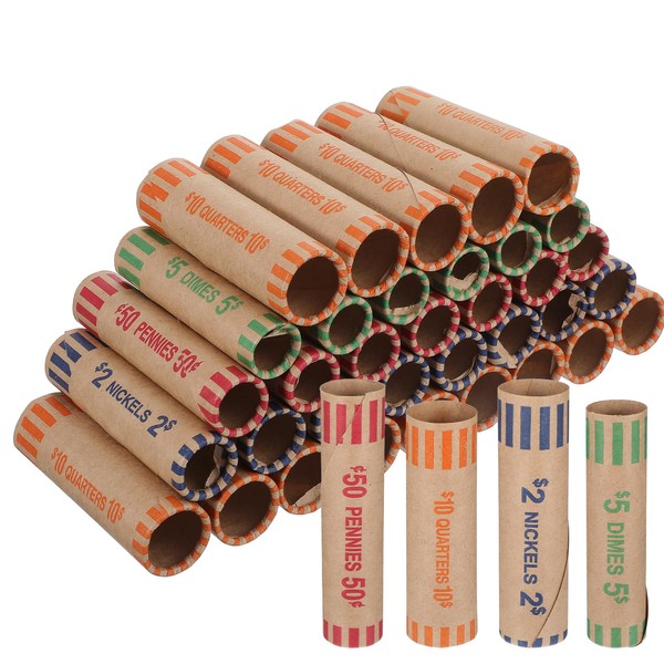 256 Pcs Assorted Coin Wrappers Preformed Tubes, Bulk Preformed Coin