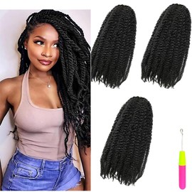 24 Inch Marley Twist Braiding Hair 3 Packs Springy Marley Hair Afro Kinky Twist Crochet Hair Synthetic Hair Extension Braiding #1B Natural Black 100g/pack