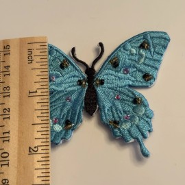 Unbranded BUTTERFLY IRON ON PATCH EMBROIDERED WITH BEAUTIFUL BEADS!  BLUE So Pretty!