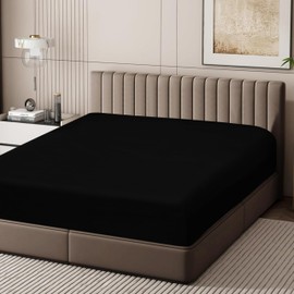 100% Pure Cotton Twin XL Fitted Sheet for Adjustable Bed Split King 1 Pack, 15" Deep Pocket Solid Black Fitted Sheet 600 Thread Count Bottom Sheet for Home & Hotel (Solid Black, Twin XL)