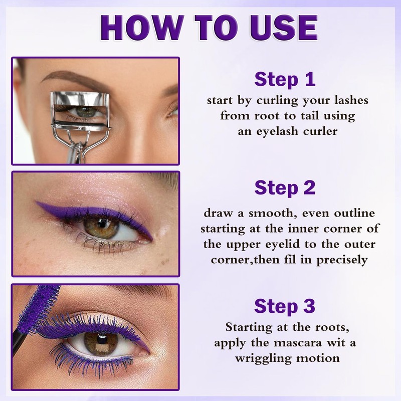 AOAZXBB Purple Mascara and Eyeliner Set 5D Coloured Mascara for