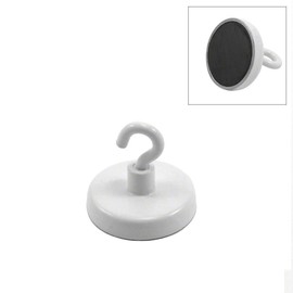 FIRST4MAGNETS Ferrite White Painted Clamping Magnet with M4 Hook for Hanging, Holding or Displaying Items - 32mm Dia - 7.3kg Pull