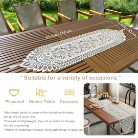 2Pcs Lace Table Runners with Tassels, Farmhouse Boho Doily Vintage Floral Dollies for Tables Dresser Nightstand Decor, Beige(13"x45")