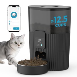 PAPIFEED Automatic Cat Feeder 3.5L/15 Cup 2.4G WiFi Pet Feeder for Dog Compatible with Alexa & Echo Timed Cat Food Dispenser for Remote Feeding with Stainless Steel Bowl