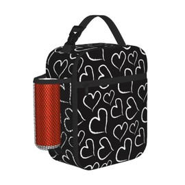 DORKEIXIA Love Heart Hearts Black And White Lunch Box Lunch Bag For Women Adults Men - Insulated Reusable Cute Lunch Bag With Large Capacity - Cooler Lunch Container For Work/Travel/Office