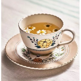 Anthropologie Turkuaz Kitchen Posy Teacup and Saucer Set , Gold *NIB*