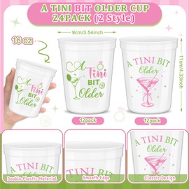 Mumufy 24 Pack a Tini Bit Older Cups 16 oz Plastic Martini Cups Martini Bow Party Decorations a Tini Bit Older Birthday Decorations for Girls Women Trendy Bar Bachelorette Bridal Party Supplies