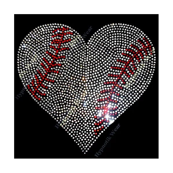 "Handmade" Rhinestone Transfer " Crystal Baseball Heart " Hotfix ,