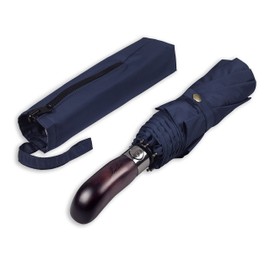 Balios Travel Umbrella Wood Handle Auto Open Close Vented Canopy Dark Navy