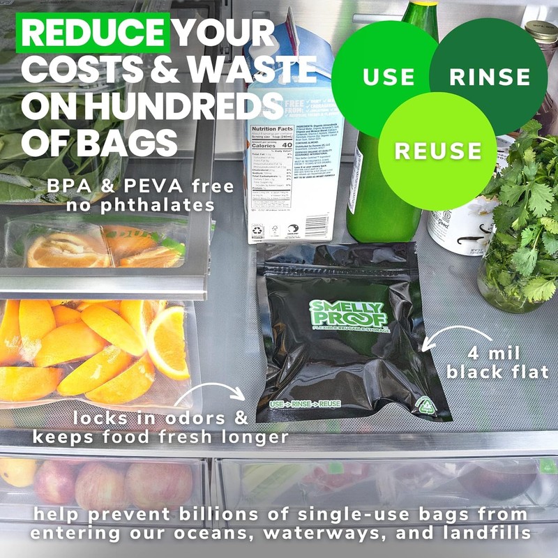 5x Black Smelly Proof Resealable Bags Choose from 6 Sizes