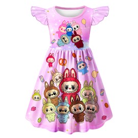 BOMSEUMIC Girls Fashion Dresses Kids Lovely Graphic Dress Party Outfit Birthday Gift Pink