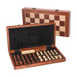 GSE Games & Sports Expert 15" Large Wooden Folding 2-in-1 Chess and Checkers Board Game Combo Set, Portable Travel Board Games Chess Checker Set