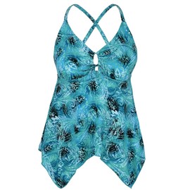 Mycoco Traje de baño con Lazo Frontal para Mujer, Parte Superior Tipo Tankini con Espalda Cruzada, con Control de Abdomen, Verde Remolino, 8