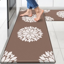 DailyCuddles Kitchen Mats for Floor [2PCS], Soft Anti Fatigue Kitchen Rugs for Home, Waterproof Cushioned Standing Mats, Non-Slip Comfort Mat for Office, Sink, Laundry (Brown)
