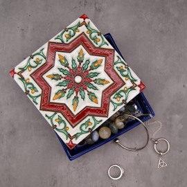 Sá Nogueira Hand Painted Portuguese Tiles Decorative Ceramic Box with Lid