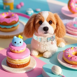 Babole Pet Adjustable Summer Dog Collar, Cute Mint Dessert Dog Collars for Small Dogs, Lightweight Quick-Release Buckle Collar for Boy&Girl Dogs S