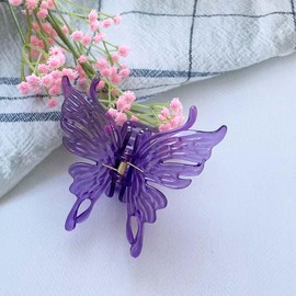 SINLOV Big Butterfly Hair Claw Clips Purple Medium Butterfly Clip Glossy Sparkly Cute Hair Claw Clip for Women Thick Hair