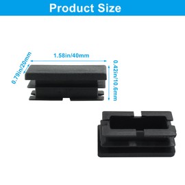 Waziaqoc 24 PCS 1.57 x 0.79 Inch Rectangular Tube Plug, 40 x 20 mm Plastic Chair Leg Caps, Black Furniture End Caps Insert for Chair, Desk, Tube