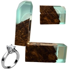 RWA Slim Proposal Ring Box, Elegant Engagement Ring Holder for Wedding Day, Wooden Ring Bearer & Keepsake Gift – Flash (aqua blue)