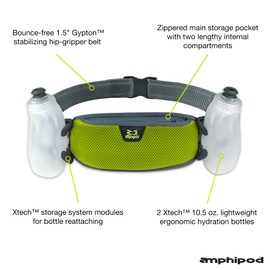 Amphipod RunLite Xtech 10K Hydration Belt, Ultra Runners Waist & Hydration Belt for Endurance Running, Racing, Men & Women - Amp Green - 21 oz