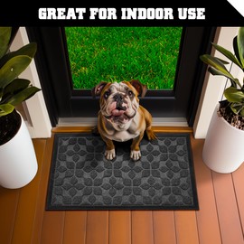 G128 Home Entrance Grey Geometric Floral Pattern Door Mat | 17x29.5 in | Thick Absorbent Natural Rubber Non Slip, Indoor/Outdoor, Easy Clean, Welcome Mats for Front Door/Patio/Garage