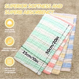 8 Pack Muslin Burp Cloths 100% Cotton 6 Layers Large 10''×20'' Thickened Baby Burp Cloths Muslin Ultra Soft, Highly Absorbent, Newborn Towel (Multiple Colors)