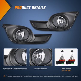 Nilight Fog Light Assembly Compatible with 2013 2014 2015 Nissan Altima with Clear Lens Fog Lamps Replacement H11 12V 55W Bulbs