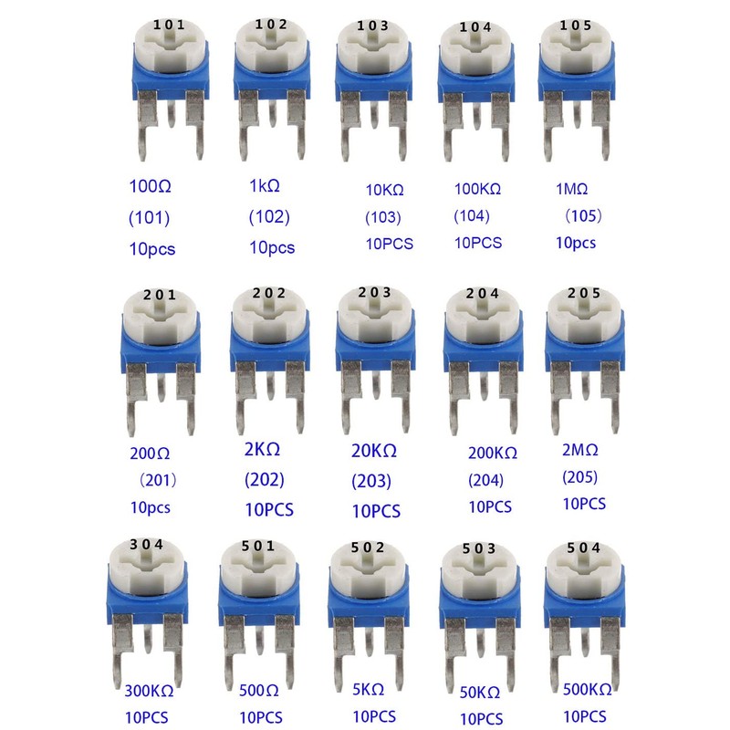 RUNCCI-YUN 150pcs 15 Values 100 Ohm- 2M Ohm Ohm Potentiometer