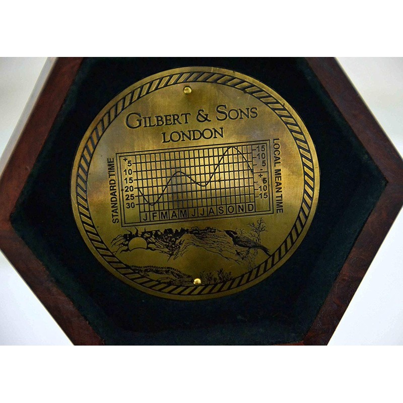 Nautical Antique Gilbert Brass Decorative Sundial Compass with Rose Wood