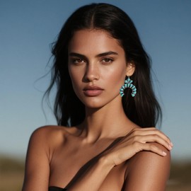 Western Turquoise Earrings for Women Vintage Oval Boho Turquoise Earrings Flower Teardrop Statement Earring Country Concert Outfits Boho Jewelry Bohemian Cowboy Cowgirl Accessorie D