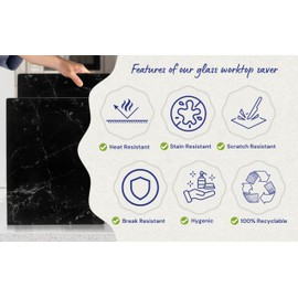 Kitchenville Glass Cutting Board 16"x12": Tempered Glass Kitchen Counter Protector - Durable- Scratch-Resistant, Heat-Proof - Design 1 - Black Marble Effect