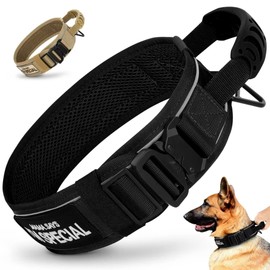 Beirui 2.5 Inch Wide Dog Collar with Control Handle,Heavy Duty 6.5cm Wide Tactical Dog Collar with Strong Metal Buckle,Reflective Military Dog Collar with Patches for Large Dogs,Black,Neck fit 19-23"