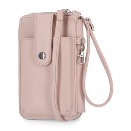 Mundi Jacqui RFID Crossbody Wallet for Women, Vegan Leather Small Travel Handbag with Phone Holder, Compact Organizer with Card Slots and Adjustable Strap, Vacation Purse in Blush