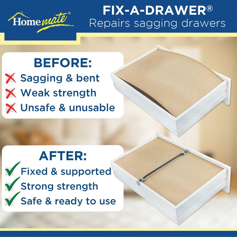 Homemate® Fix-A-Drawer™ - The ULTIMATE drawer protection! Mends sagging, broken,