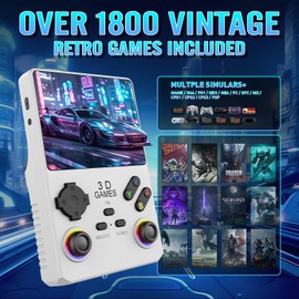 Hugawello V40 PRO Handheld Device, 35000 in 1 high-Definition Gaming mini Retro Video Console, 3.5-inch IPS Screen, 256GB RAM, 45 Built-in emulators, 3800mAh Battery (White 256GB)